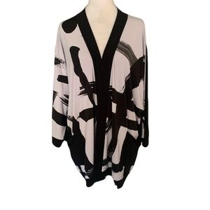 Sympli Size 10 Black & Blue/Gray Abstract Print Open-Front Cardigan Canada